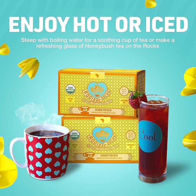 Caffeine Free South African Honeybush Tea 40 Decaf Tea Bags - Premium Tea Safe for Children, Pregnant Women and Nursing Moms – Naturally Sweet, Sustainably Sourced and Ethically Farmed in South Africa