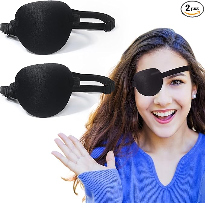 Eye Patches for Adults，2 Pcs Medical Eye Patches for Amblyopia Lazy Eye Patches for Left or Right Eyes，Black 3D Adjustable Eyepatch