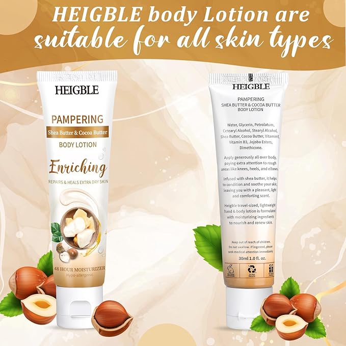 50 Pack Travel Size Body Lotion 1 oz Shea Butter Cocoa Butter Body Lotion Dry Skin Moisturizer with Flip Cap for Extra Dry Skin, Inns, Hotels Resorts, Airlines, Offices, Gyms and More