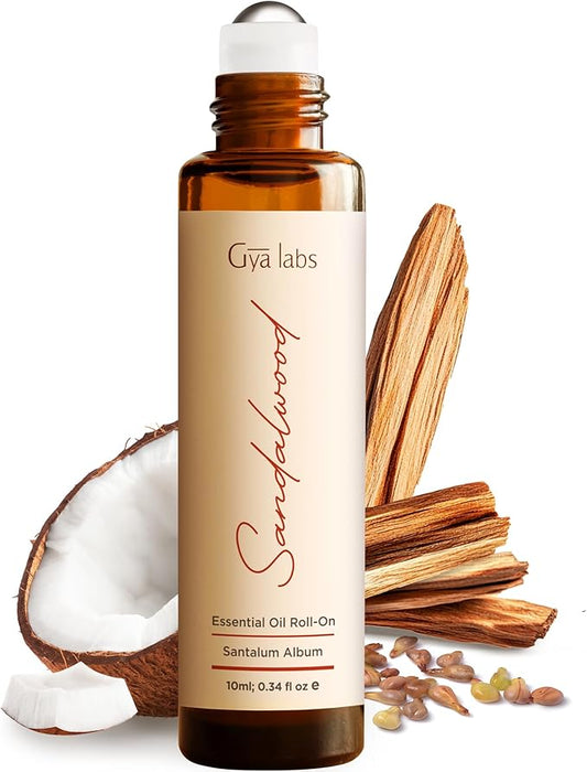 Gya Labs Sandalwood Essential Oil Roll on - Sandalwood Perfume for Women & Men, 100% Pure Natural Aromatherapy Oil Roller for Skin, Alcohol Free, Travel Size (0.34 Fl Oz)