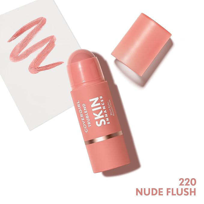 CoverGirl Trublend Skin Enhancer Blush Balm Stick, 220 Nude Flush, Vegan Formula, Easy to Use, Glides on Effortlessly, Non-Greasy, Doesn't Crease, 0.21oz