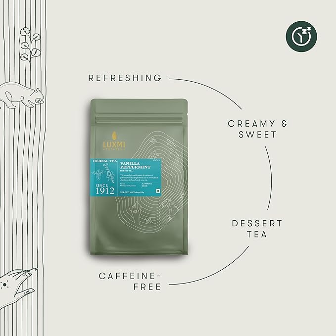 Luxmi Estates - Vanilla Peppermint Organic Tea, Natural Vanilla Extract and Pepperment - 50 Tea Bags, Perppermint Aids Digestion, Ideal After a Meal
