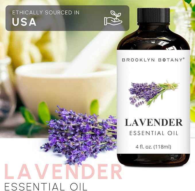 Brooklyn Botany Lavender Essential Oil - Huge 4 Fl Oz - 100% Pure and Natural - Premium Grade with Dropper - for Aromatherapy and Diffuser