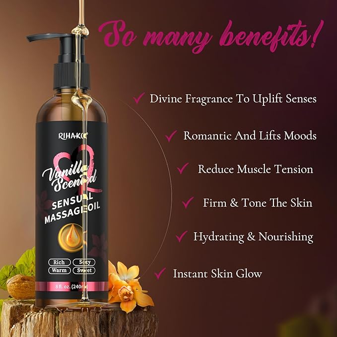 Easter Basket Stuffers-Vanilla Sensual Massage Oil for Couples - Couples Sweet and Sensual Massage Oils for Date Night | Relaxing Massage Oil for Massage Therapy | Perfect Glide & Smooth Skin