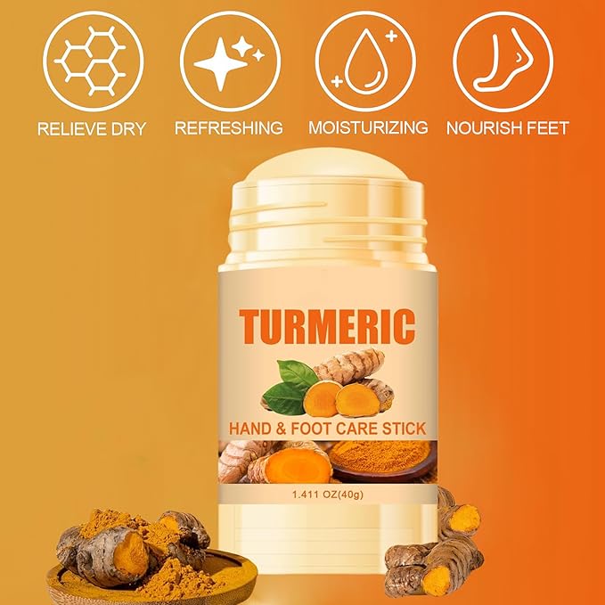 2Pcs Turmeric Foot Cream Set, Hydrating & Softening Hand and Foot Cream Balm Stick, Hand and Foot Cracked Heel Moisturizer, for All, Heel Balm Stick for Dry Elbows, 1.41 Oz Each
