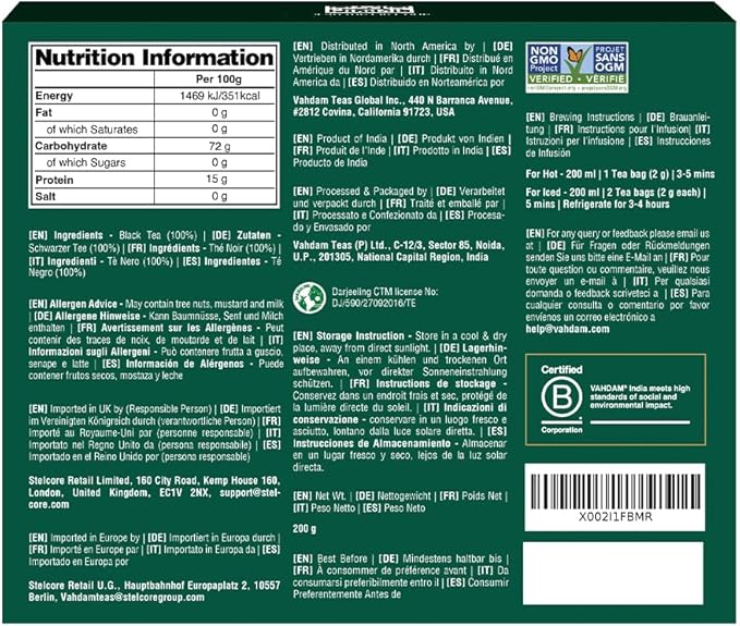 VAHDAM, Darjeeling Black Tea Bags (100 Count) High Caffeine, Non GMO, Gluten Free | Smooth & Sweet Tea With Distinguished Fruity Notes | Full Bodied