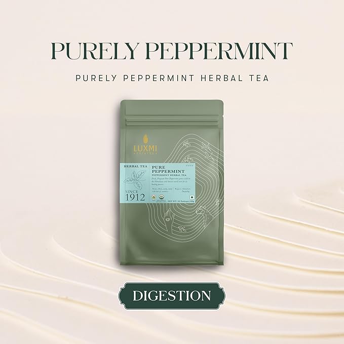 Luxmi Estates Purely Peppermint 50 Tea Bags | USDA Certified Organic Herbal Tea | Mint Tea Best for Night Time | 50 Cups Bulk Pack