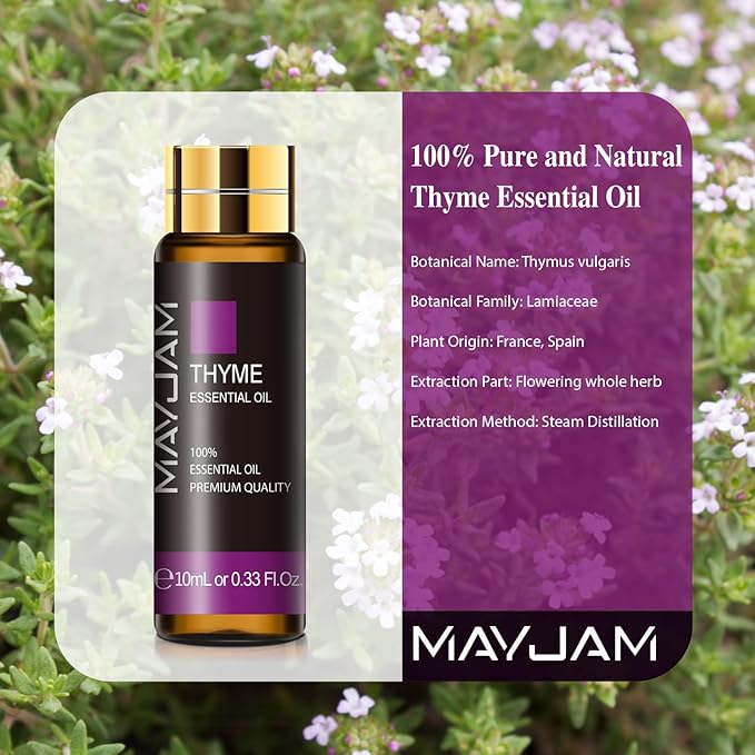 Thyme Essential Oil, MAYJAM 10ML/0.33FL.OZ Premium Thyme Oils for Soap Candle Making, Diffuser, Bedroom, Living Room, Office