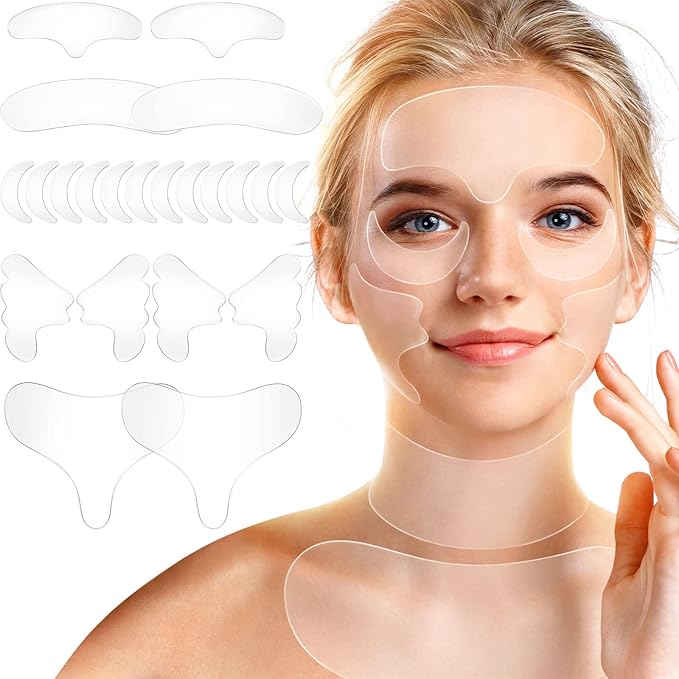 Patelai 22 Pcs Reusable Face and Forehead Wrinkles Patches Overnight Silicone Chest Neck Wrinkle Patches Pad Eyelid Lifter Strips for Face Forehead Neck Decollete Cheek Eye Pads Beauty