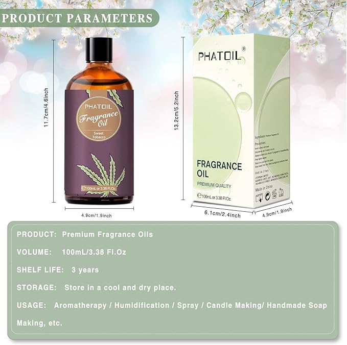 3.38FL.OZ Sweet Tobacco Fragrance Oils for Aromatherapy, Essential Oils for Diffusers for Home, Perfect for Diffuser, DIY Candle and Soap Making, DIY Scented Products - 100ml