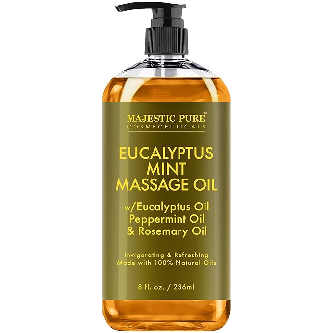 MAJESTIC PURE Eucalyptus Mint Massage Oil - Invigorating, Refreshing, and Relaxing - Massage, Made with Natural Oils - for All Skin Types - Men and Women - 8 fl oz