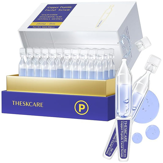 Copper Peptide Serum Ampoule for Face with Niacinamide & Hyaluronic Acid to Hydrate Skin, Reduce Wrinkles and Plump Skin,30 Ampoules