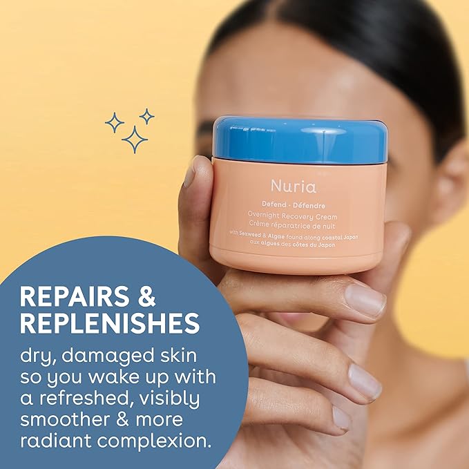 Nuria - Defend Overnight Face Cream, Facial Moisturizer for Nighttime Skin Recovery, Night Cream for Face with Seaweed, Brown Algae, and Aloe Leaf Juice, 50mL/1.7 fl oz