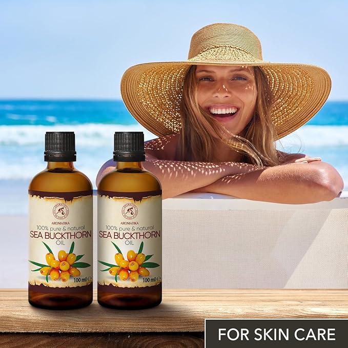 Sea Buckthorn Oil (2pack of 2 x 3.4oz) 6.8oz - Cold Pressed - Pure & Natural - Hippophae Rhamnoides - Carrier Oil for Essential Oils - Nails - Hair - Face & Body Care
