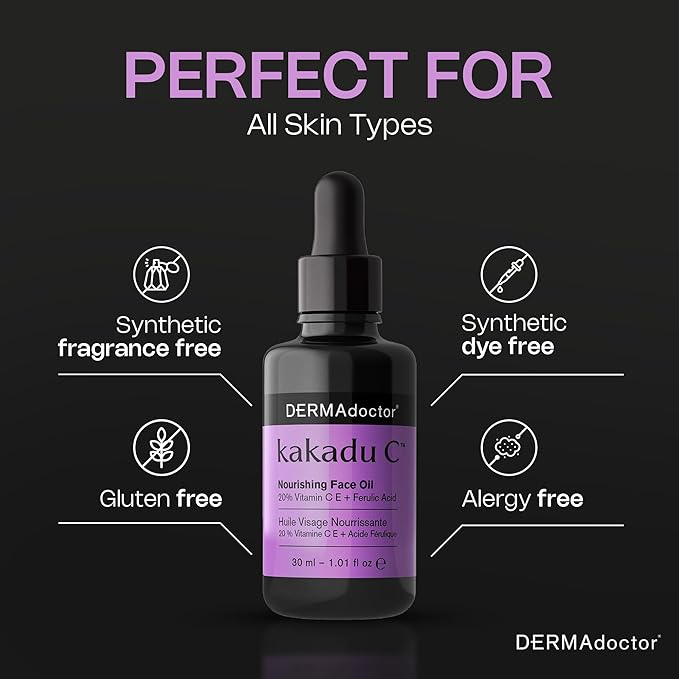 DERMAdoctor 20% Vitamin C Face Oil with Vitamin E & Ferulic Acid | Kakadu C High-Potency Evening Oil, Anti-Aging, Brightening & Hydrating Glow | For All Skin Types – 1.01 fl oz