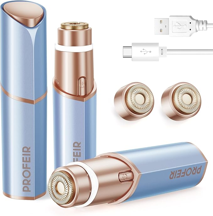 Facial Hair Removal for Women: Electric Hair Removal Device - Rechargeable Painless Face Razor for Chin Upper Lip Peach Fuzz with Light (Blue Gold)