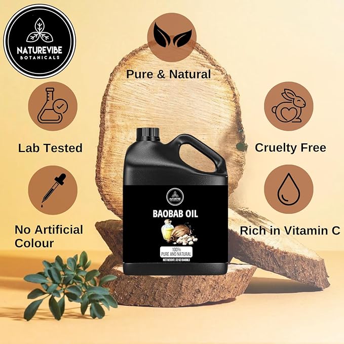 Naturevibe Botanicals Baobab Oil 32 Ounces | 100% Pure and Natural | Great for Skin Care and Hair Care