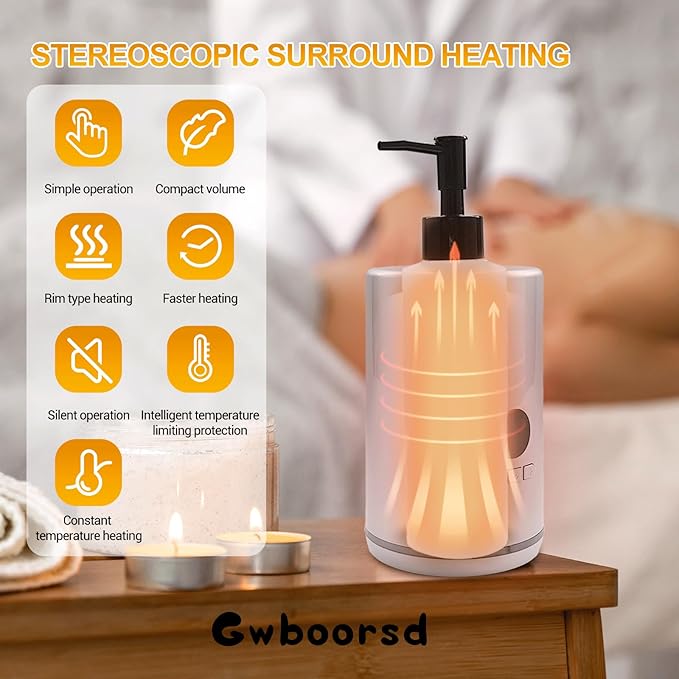 oil warmer for massage,massage Oil Warmer for Massage, lotion Oil Warmer for Spa, Salon and Barber Shops,with 2 Oil Bottle Dispenser,with 1 White funnel,Temperature control,Atmosphere lights,Black