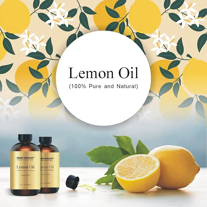 First Botany, 100% Pure Lemon Oil - Premium Lemon Essential Oil for Aromatherapy, Massage, Topical & Household Uses - 1 fl oz