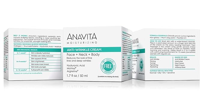 Anavita Moisturizing Anti Wrinkle Anti Aging Cream W/Peptide & Hyaluronic Acid - Day Night - Facial Fine Lines Wrinkles Elasticity Skin Tone - Face Neck Decollete Moisturizer for Women Men 1.7 fl oz