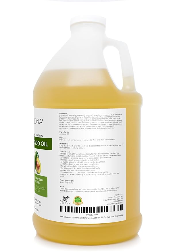 velona Avocado Oil 64 Fl Oz | 100% Pure and Natural Carrier Oil | Expeller-Pressed | Hair, Body and Skin Care | Use Today - Enjoy Results