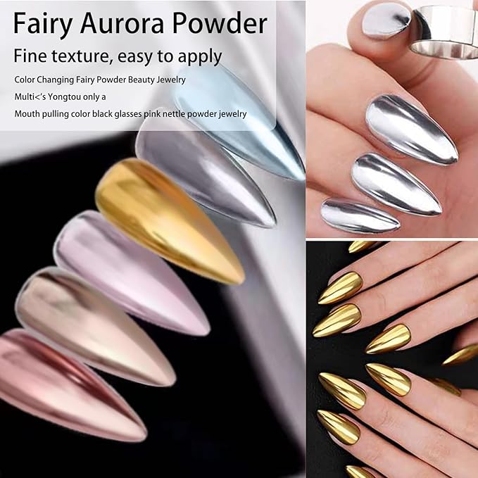 6Pcs Nail Cuticle Oils and 6colour Chrome Nail Powder for Beautiful Mirror Effect