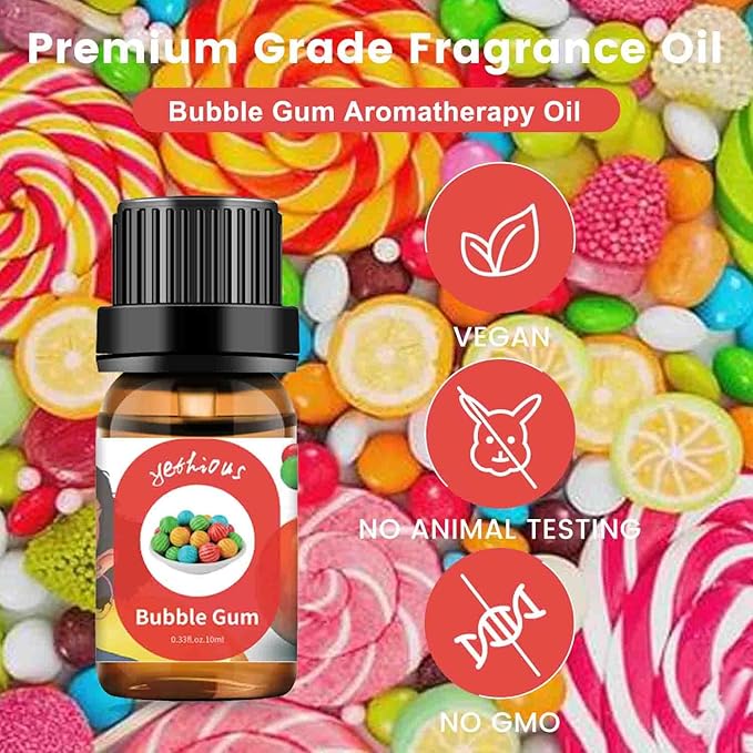 yethious Cotton Candy Bubble Gum Essential Oil Set, Cotton Candy Oil for Diffuser, Aromatherapy, Candle Soap Making - 2 Pack 0.33 Fl Oz Cotton Candy & Bubble Gum Oil