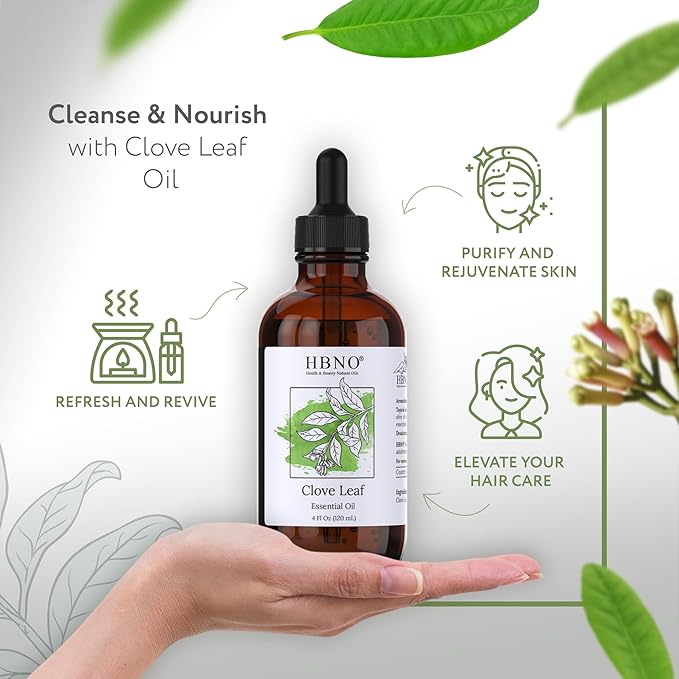 HBNO California Bottled Clove Leaf Essential Oil 4 fl oz (120ml) Value Size - Natural Oil for Cleaning, Aromatherapy, DIY, Soap & Diffuser