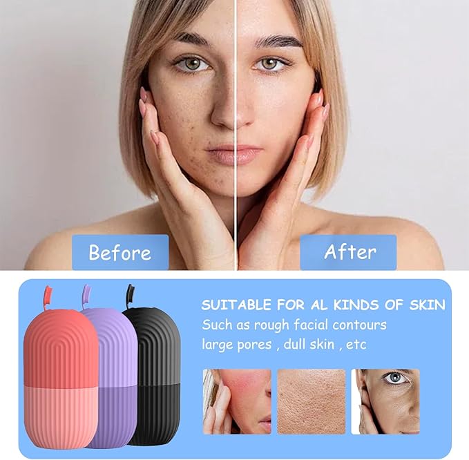 3pcs Ice Cube Roller for Face,Eye,Silicone,Reusable Facial Massager Ice Mold,Brighten Skin Enhancing Natural Glow,De-Puff Eye Bags,Reduce Migraine Pain (Pink)