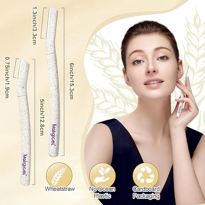 Eco-Friendly Women's Dermaplaning Razor - Multipurpose Exfoliating Tool with Anti-Cut Blades & Biodegradable Handle for Silky Skin & Perfect Brows (Beige)