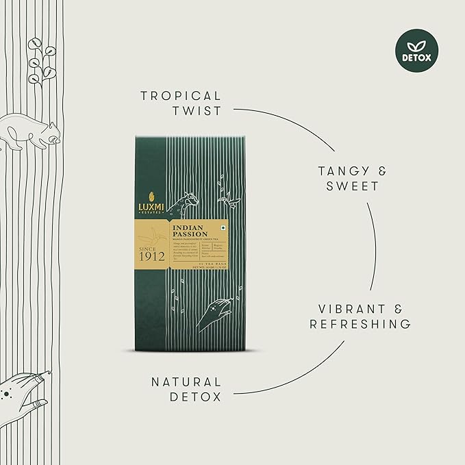 Luxmi Estates - Indian Passion - Organic Mango Passion Fruit Green Tea - 25 Tea Bags | With Mango & Passion Fruit | Brew as Iced Tea or Hot