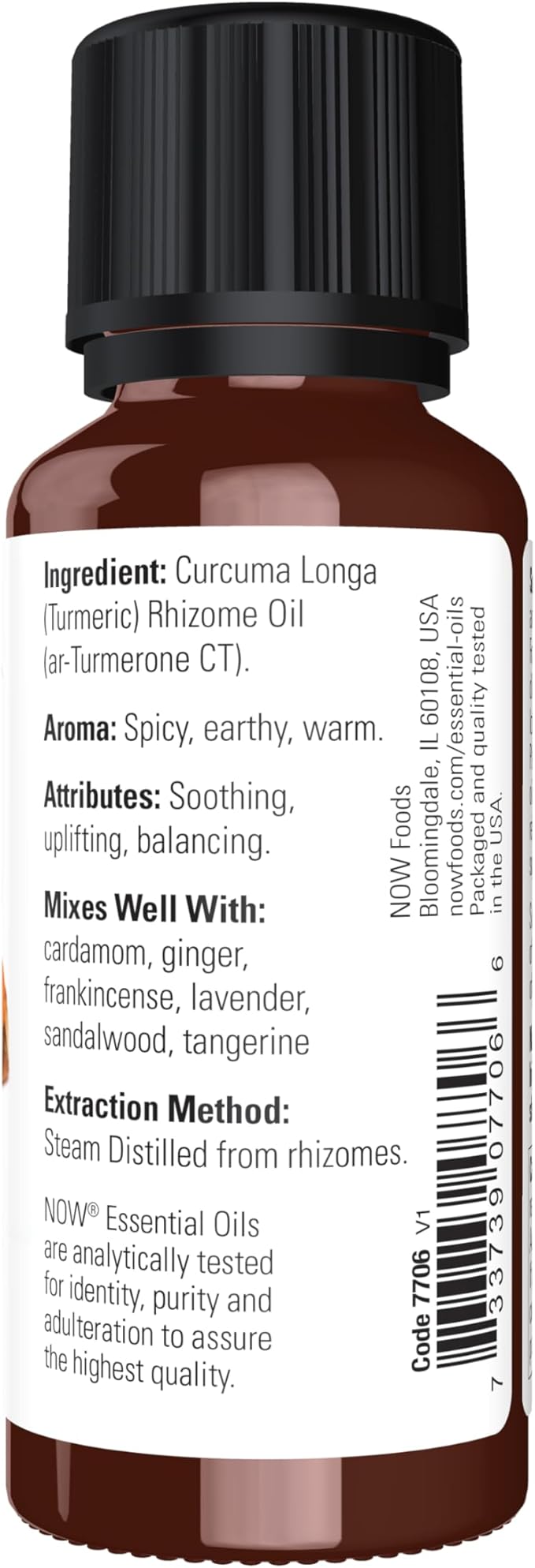 NOW Foods Essential Oils, Tumeric Essential Oil, Soothing, Uplifting, Balancing, 100% Pure, Child-Resistant Cap, 1-Ounce