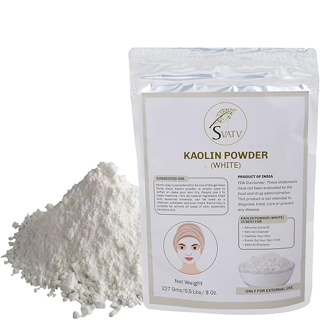 SVATV Kaolin White Clay Natural For Face Mask Bath Bomb Clay, Diy Spa Mud Mask For Soap Making 227g, Half Pound