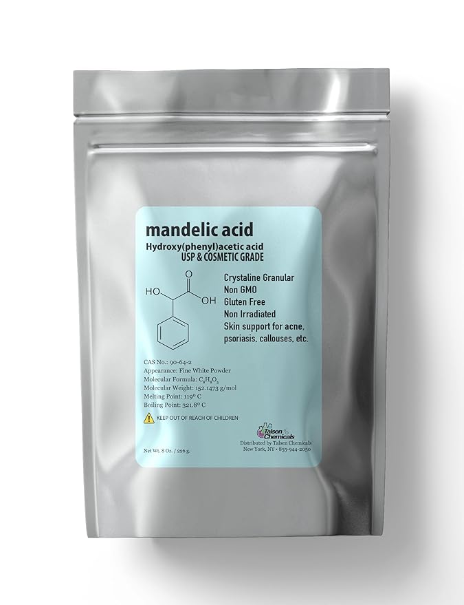 Mandelic Acid Powder 99.9% Purity, DIY Cosmetic Grade For Mandelic Acid Serum, Peel/Mask or add to Cream, Moisturizer (8 Ounce / 226 Gram)