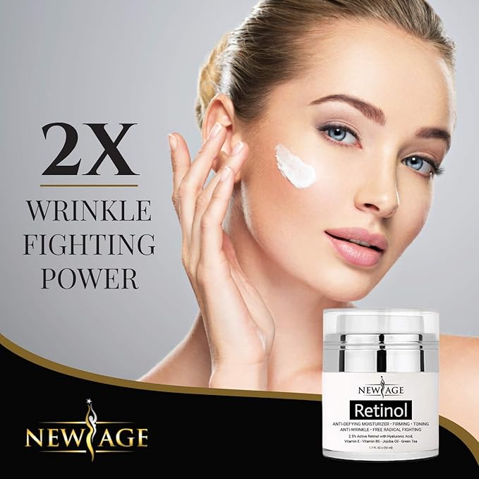 NEW AGE Retinol Cream Neck & Facial Moisturizer Serum with Hyaluronic Acid, Vitamin E - Anti Aging Formula Reduces Wrinkles, Fine Lines-Day and Night Cream 1.7 Fl Oz - 2 Pack - Retinol
