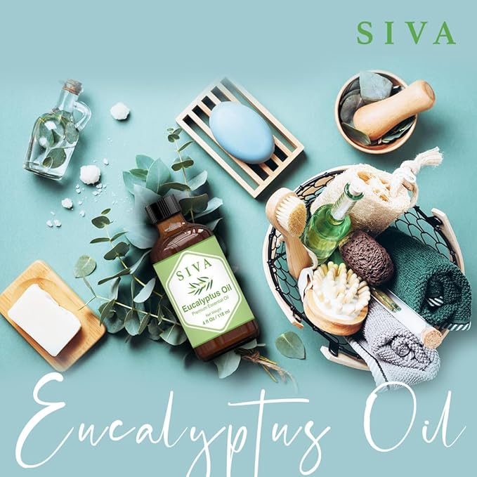 SIVA Eucalyptus Essential Oil - 4 Fl Oz – Natural Eucalyptus Oil - for Diffuser, Face, Skin Care, Aromatherapy, Hair Care, Scalp and Body Massage - with Dropper