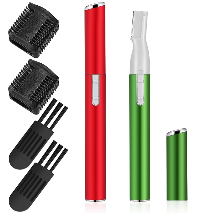 Chumia 2 Pcs Electric Eyebrow Trimmer Women Precision Face Razors Mini Shaver with Comb Christmas Women Gift Battery Operated Personal Epilator for Face Neck Fuzz Lips Leg(Red,Green)
