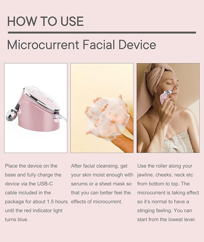 Microcurrent-Facial-Device, Microcurrent Facial Massager, Face Roller Face Massager for Skin Care at Home, Rose Gold