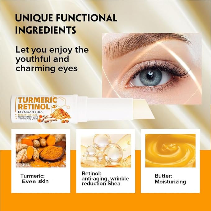 2 PCS Turmeric Retinol Eye Stick,Eye Balm Stick Hydrating for Dark Circle,Wrinkles,Visible Results in 3-4 Weeks,Anti Aging Under Eye,Retinol Eye Cream For Puffiness and Bags Reduces Fine Lines