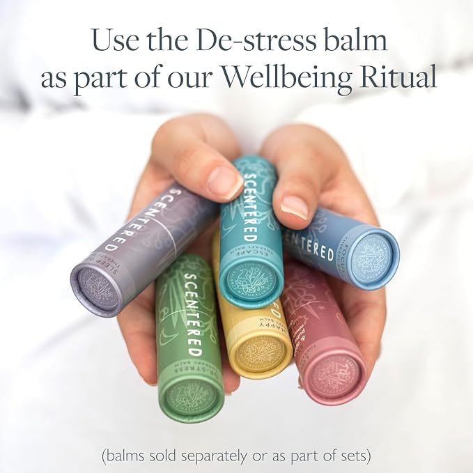 Scentered Aromatherapy Stress Relief Balm Stick - De Stress Essential Oil Roll On for Calm & Relaxation - 100% Natural Stress Reliever - Chamomile, Cedarwood, Rosemary - Stress Relief Gifts for Women