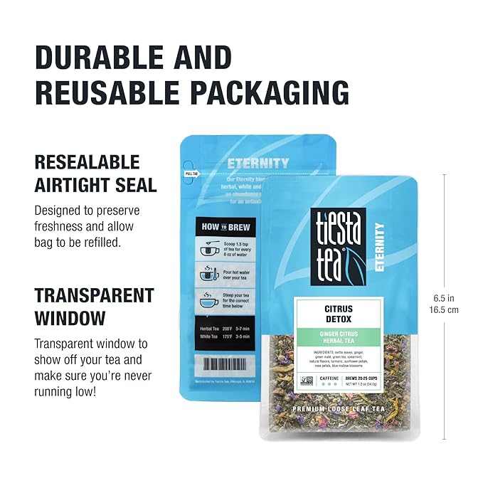 Tiesta Tea - Ginger Citrus Herbal | Loose Leaf | Lemon Ginger Tea with Mint and Chamomile | Herbal Bags Alternative | Hot or Iced | Caffeine-Free | Resealable Pouch | Brews 25 Cups - 1.2 Ounce