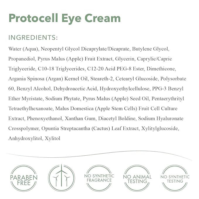 Protocell Eye Cream - Plant Stem Cell Eye Treatment with Hyaluronic Acid to Address Visible Signs of Aging (0.5 oz, 15 ml)