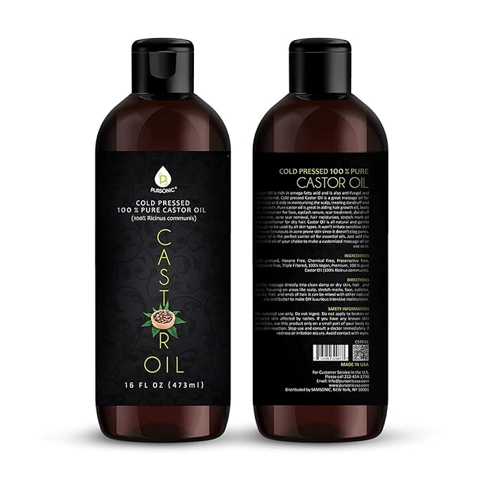 Pursonic 2-Pack Castor Oil (160oz) Cold-Pressed, 100% Pure, Hexane-Free Castor Oil-Moisturizing & Healing, For Dry Skin, Hair Growth - For Skin, Hair Care, Eyelashes