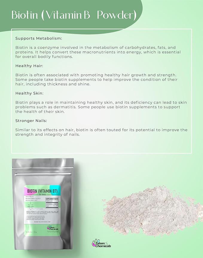 Biotin (Vitamin B7) Powder Vitamin B7 Powder for Hair, Skin, and Nail Health, Biotin Vitamin Non-GMO, Gluten-Free (4 Ounce / 113 Grams)