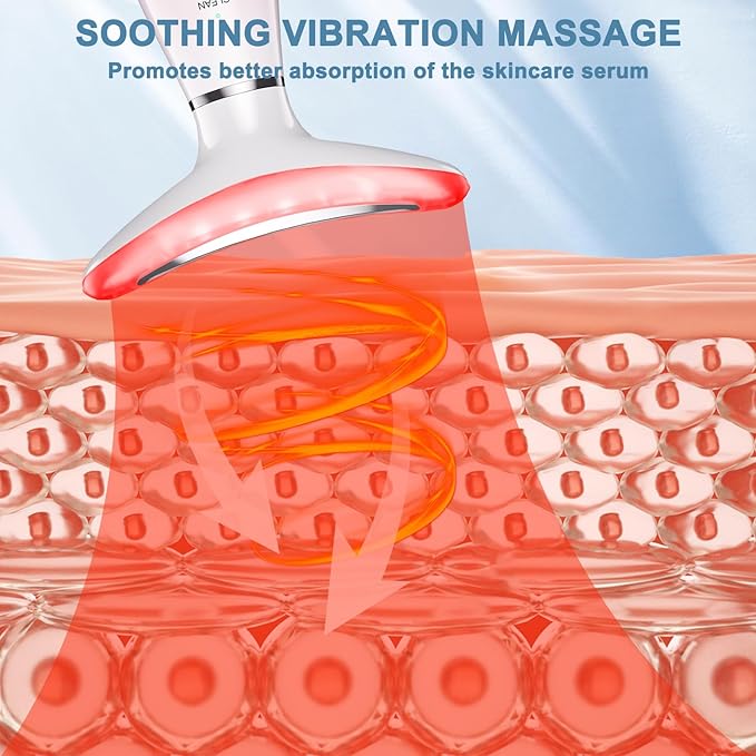 Facial and Neck Beauty Massager,7 Color Face and Neck Beauty Device with 3 Massage Modes,at Home Face Tool for Skin Care(Pink)