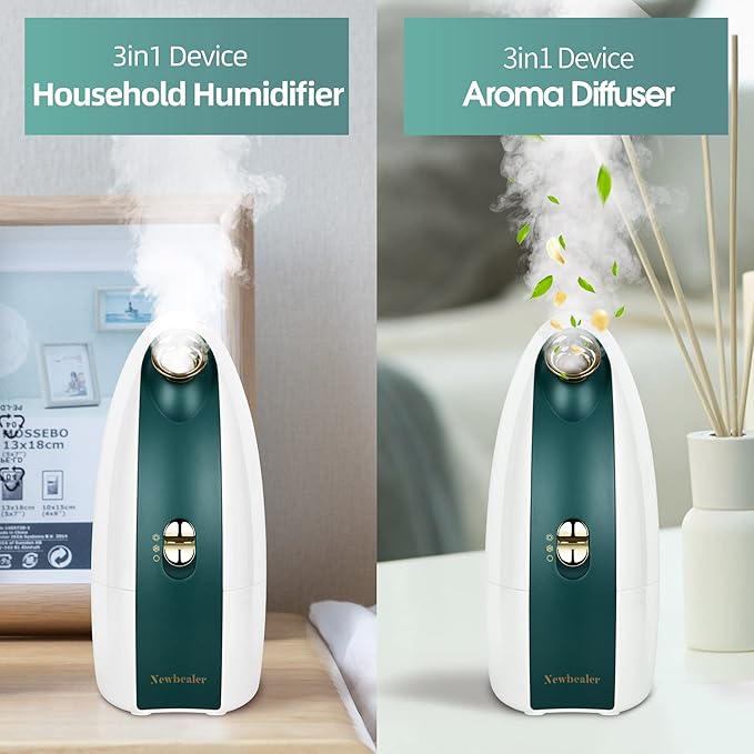 Newbealer Facial Steamer, 3in1 Aromatherapy Face Humidifier, 20 Min Hot & 60 Min Cold Nano Ionic Steam, 180ml Sinuses Moisturizing Cleansing Pores, Bonus 9-Piece Blackhead Remover Kit and Face Brush