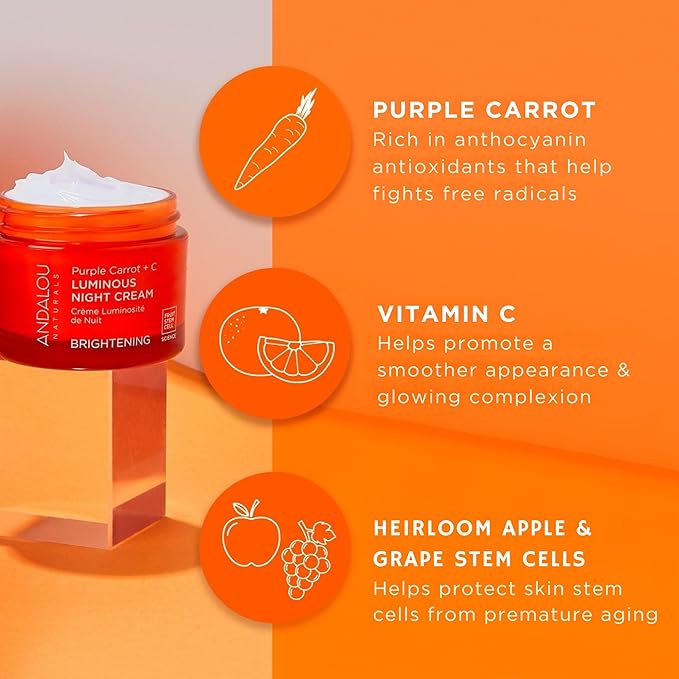 Andalou Natural Purple Carrot + C Luminous Night Cream, Purple Carrot Plus C Luminous, 1.7 Ounce