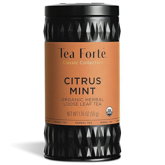 Tea Forte Citrus Mint Premium Organic Loose Leaf Caffeine-Free Herbal Tea Blend Canister, Makes 35-50 Cups