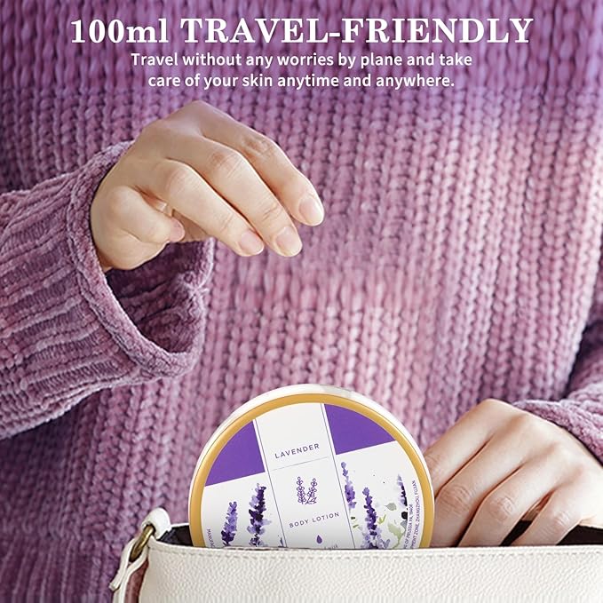 Princess Belle Lavender Body Lotion, Travel Size Body Lotion for Women and Men Dry Skin, Deep Moisturizing and Hydrating with Natural Shea Butter, Smell Good, 100ml(3.4floz)