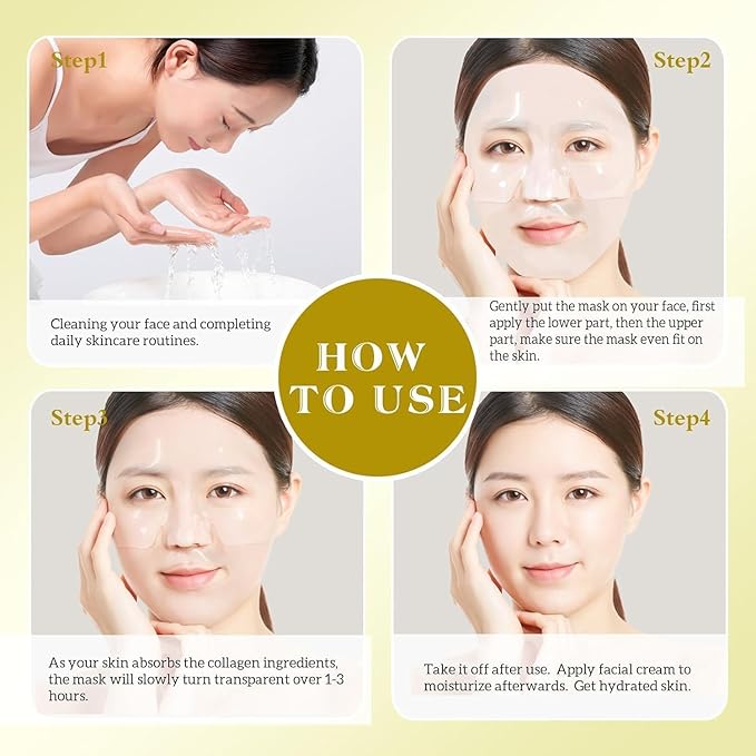 Bio-Collagen Overnight Collagen Face Mask, Deep Collagen Anti-Wrinkle Lifting Glass Glow Face Mask for Moisturizing, Firming, Glowing Skin Care, Bio Collagen Sheet Mask for All Skin Types, 8 Packs